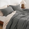 Bedsure Textured Duvet Cover King Size, Soft & Breathable Comforter Cover for All Season, 3 Pieces Wrinkle-Resistant Zipper Bedding with 8 Corner Ties, Olive Green(10 – Dark Grey (No Comforter))