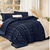 Bedsure Tufted Boho Comforter Set Queen Size – Beige Boho Bed Set, GentleSoft™ 3 Pieces Farmhouse-Style Embroidery Bedding, Gifts for Woman, Soft Jacquard Kids’ Queen Comforter for All Seasons(22 – Navy – Elegant)