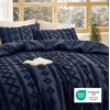 Bedsure Tufted Boho Comforter Set Queen Size – Beige Boho Bed Set, GentleSoft™ 3 Pieces Farmhouse-Style Embroidery Bedding, Gifts for Woman, Soft Jacquard Kids’ Queen Comforter for All Seasons(22 – Navy – Elegant)