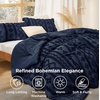 Bedsure Tufted Boho Comforter Set Queen Size – Beige Boho Bed Set, GentleSoft™ 3 Pieces Farmhouse-Style Embroidery Bedding, Gifts for Woman, Soft Jacquard Kids’ Queen Comforter for All Seasons(22 – Navy – Elegant)