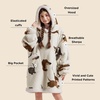 Bedsure Wearable Blanket Sherpa Printed Hoodie, Cat Gift for Women | Light Beige Warm Soft Cozy, Sherpa Fleece, Gifts for Cat Lovers, Cat Gifts for Women(Grey)