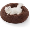 Bedsure Donut Cat Bed Washable Round Anti-Anxiety Kitten & Puppy Bed | 20x20In,Cat beds for Indoor Cats, Calming Pet Bed, Soft Fluffy Plush Comfy Cuddler, Anti Slip Bottom, Basic Version, Brown