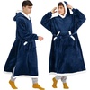 Bedsure Wearable Blanket Hoodie, Long Hooded Blanket Sweatshirt as Christmas Birthday Gifts for Men, Cozy Sherpa Hoodie for Adult, Oversize, Navy