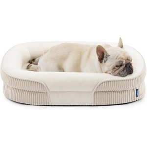 Bedsure 360°Oval Bolster Orthopedic Dog Bed Medium Size Dog,30″ Blue | Egg-Crate Foam for Senior Dogs, Big Comfort Pet Sofa Couch with Ultra-Soft Fleece Waterproof Washable Cover(Beige)