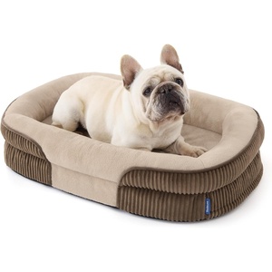 Bedsure 360°Oval Bolster Orthopedic Dog Bed Medium Size Dog,30″ Blue | Egg-Crate Foam for Senior Dogs, Big Comfort Pet Sofa Couch with Ultra-Soft Fleece Waterproof Washable Cover(Walnut)