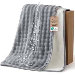 Bedsure Bubble Waterproof Blanket for Bed – Soft Fleece Reversible Dog Blankets for Large Dogs, Waterproof Couch Sofa Cover Bed Protector, Pink/Beige, Queen 90×90 inches(Grey/White)