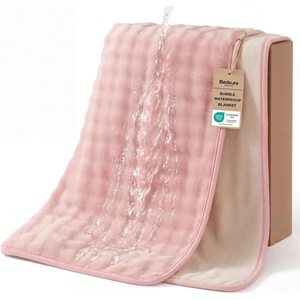 Bedsure Bubble Waterproof Blanket for Bed – Soft Fleece Reversible Dog Blankets for Large Dogs, Waterproof Couch Sofa Cover Bed Protector, Pink/Beige, Queen 90×90 inches(Pink/Beige)