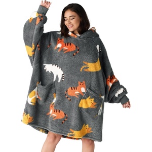 Bedsure Cat Wearable Blanket Hoodies for Men Women, Gift for Adult, Grey | Printed Shaggy Sherpa Cozy Hoodie Blanket for Adult, Warm Hooded Sweatshirt(Grey)