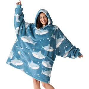 Bedsure Cat Wearable Blanket Hoodies for Men Women, Gift for Adult, Grey | Printed Shaggy Sherpa Cozy Hoodie Blanket for Adult, Warm Hooded Sweatshirt(Sky Blue)