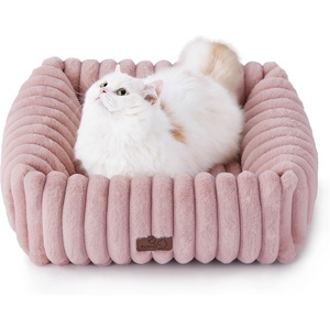 Bedsure ComfyFleece™ Cute Dog Bed for Small Medium Dogs Washable,25in Cream | Furry Puppy Beds,Square Rectangle Orthopedic Corduroy Aesthetic Pet Beds,Removable Zipper Cover,Non-Slip Bottom,Up to 15 Lbs(Blush Pink)