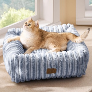 Bedsure ComfyFleece™ Cute Dog Bed for Small Medium Dogs Washable,25in Cream | Furry Puppy Beds,Square Rectangle Orthopedic Corduroy Aesthetic Pet Beds,Removable Zipper Cover,Non-Slip Bottom,Up to 15 Lbs(Blue Indigo)