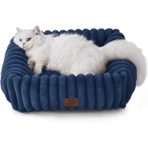 Bedsure ComfyFleece™ Cute Dog Bed for Small Medium Dogs Washable,25in Cream | Furry Puppy Beds,Square Rectangle Orthopedic Corduroy Aesthetic Pet Beds,Removable Zipper Cover,Non-Slip Bottom,Up to 15 Lbs(Night Blue)