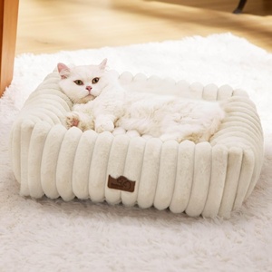 Bedsure ComfyFleece™ Cute Dog Bed for Small Medium Dogs Washable,25in Cream | Furry Puppy Beds,Square Rectangle Orthopedic Corduroy Aesthetic Pet Beds,Removable Zipper Cover,Non-Slip Bottom,Up to 15 Lbs(Cream)