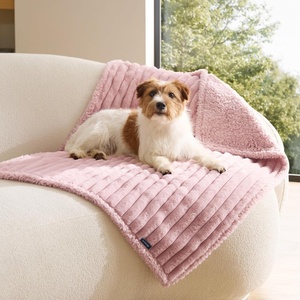 Bedsure ComfyFleece™ Waterproof Blanket for Bed, Twin（60″x80″） Cream | Soft Plush Couch Bed Cover Corduroy Fleece for Furniture Protector, Cozy Calming Reversible Dog Blankets for Large Dogs Pet(Blush Pink)