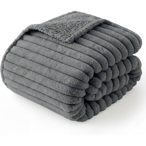 Bedsure ComfyFleece™ Waterproof Blanket for Bed, Twin（60″x80″） Cream | Soft Plush Couch Bed Cover Corduroy Fleece for Furniture Protector, Cozy Calming Reversible Dog Blankets for Large Dogs Pet(Warm Grey)