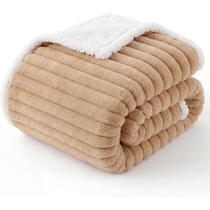 Bedsure ComfyFleece™ Waterproof Blanket for Bed, Twin（60″x80″） Cream | Soft Plush Couch Bed Cover Corduroy Fleece for Furniture Protector, Cozy Calming Reversible Dog Blankets for Large Dogs Pet(Sandy Beige)