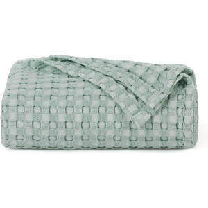 Bedsure Cooling Cotton Waffle Full Size Blanket – Lightweight Breathable Blanket of Rayon Derived from Bamboo for Hot Sleepers, Luxury Throws for Bed, Couch and Sofa, Ivory, 80×90 Inches(Mint Green)
