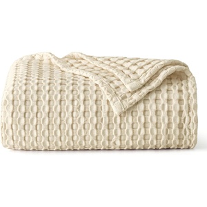 Bedsure Cooling Cotton Waffle Full Size Blanket – Lightweight Breathable Blanket of Rayon Derived from Bamboo for Hot Sleepers, Luxury Throws for Bed, Couch and Sofa, Ivory, 80×90 Inches(Beige)