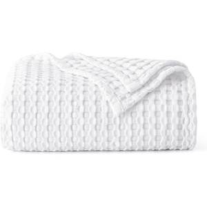 Bedsure Cooling Cotton Waffle Full Size Blanket – Lightweight Breathable Blanket of Rayon Derived from Bamboo for Hot Sleepers, Luxury Throws for Bed, Couch and Sofa, Ivory, 80×90 Inches(White)