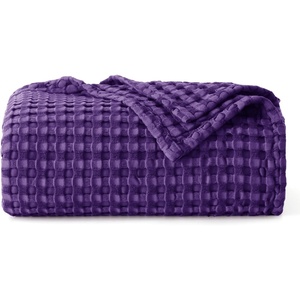 Bedsure Cooling Cotton Waffle Full Size Blanket – Lightweight Breathable Blanket of Rayon Derived from Bamboo for Hot Sleepers, Luxury Throws for Bed, Couch and Sofa, Ivory, 80×90 Inches(Purple)