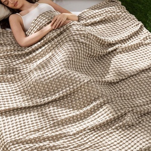 Bedsure Cooling Cotton Waffle Full Size Blanket – Lightweight Breathable Blanket of Rayon Derived from Bamboo for Hot Sleepers, Luxury Throws for Bed, Couch and Sofa, Ivory, 80×90 Inches(Khaki)
