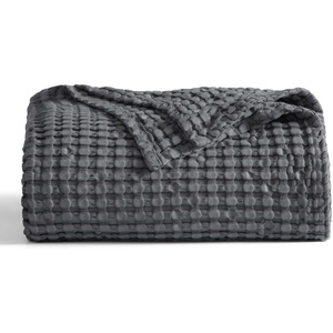 Bedsure Cooling Cotton Waffle Full Size Blanket – Lightweight Breathable Blanket of Rayon Derived from Bamboo for Hot Sleepers, Luxury Throws for Bed, Couch and Sofa, Ivory, 80×90 Inches(02 – Dark Grey)