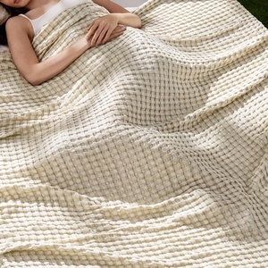 Bedsure Cooling Cotton Waffle Full Size Blanket – Lightweight Breathable Blanket of Rayon Derived from Bamboo for Hot Sleepers, Luxury Throws for Bed, Couch and Sofa, Ivory, 80×90 Inches(Linen)