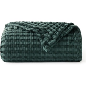 Bedsure Cooling Cotton Waffle Full Size Blanket – Lightweight Breathable Blanket of Rayon Derived from Bamboo for Hot Sleepers, Luxury Throws for Bed, Couch and Sofa, Ivory, 80×90 Inches(Dark Green)