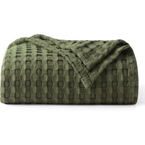 Bedsure Cooling Cotton Waffle Full Size Blanket – Lightweight Breathable Blanket of Rayon Derived from Bamboo for Hot Sleepers, Luxury Throws for Bed, Couch and Sofa, Ivory, 80×90 Inches(Olive Green)