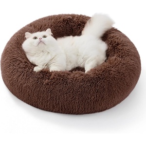 Bedsure Donut Cat Bed Washable Round Anti-Anxiety Kitten & Puppy Bed | 20x20In,Cat beds for Indoor Cats, Calming Pet Bed, Soft Fluffy Plush Comfy Cuddler, Anti Slip Bottom, Basic Version, Brown