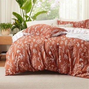 Bedsure Duvet Cover King Size – Reversible Navy Blue King Duvet Cover Set with Zipper Closure, 3 Pieces Floral Patterned Bedding Set with 8 Corner Ties and 2 Pillow Shams(19 – Terracotta (No Comforter))