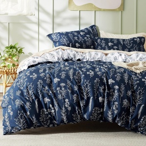 Bedsure Duvet Cover King Size – Reversible Navy Blue King Duvet Cover Set with Zipper Closure, 3 Pieces Floral Patterned Bedding Set with 8 Corner Ties and 2 Pillow Shams(02 – Nave Blue (No Comforter))