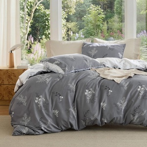 Bedsure Duvet Cover King Size – Reversible Navy Blue King Duvet Cover Set with Zipper Closure, 3 Pieces Floral Patterned Bedding Set with 8 Corner Ties and 2 Pillow Shams(00 – Grey/White (No Comforter))