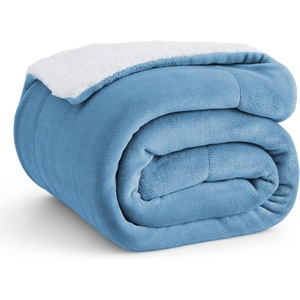 Bedsure GentleSoft Sherpa Fleece Throw Blanket for Couch, Non-Heated, Thick & Warm Cozy Comfort Blanket for Winter Fall, Soft Fuzzy Plush Throw Gifts for Women and Men, Grey, 50×60 Inches(03 – Washed Blue)