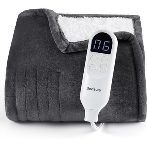 Bedsure Heated Blanket Full Size, Soft Electric Blanket with Preheat, Cream | 6 Heat/6 Timer Settings, 8H Auto Shut-Off, ETL/FCC, Flannel Sherpa, Machine Washable, Gifts for Grandma Grandpa, 72x84in(12 – Dark Grey)