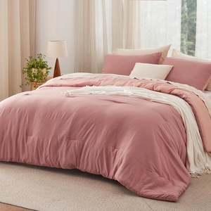 Bedsure Queen Comforter Set, Dark Gray Soft Prewashed Bedding for All Seasons, 3 Pieces GentleSoft™ Bed Set, 1 Lightweight Comforter (90″x90″) and 2 Pillowcases (20″x26″)(35 – Brick Rose/Coral)
