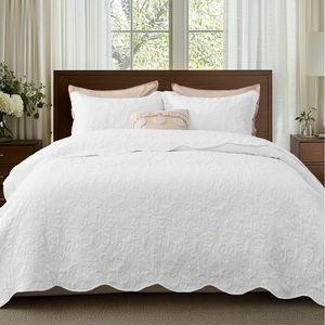 Bedsure Quilts Queen Size Bedspread, Thin Comforter, Charcoal Coverlet | All-Season Bedding, Soft, Modern Clover Pattern, Stitch-Free Quilt-Tech, Pet-Friendly, Machine Washable, 90x96in, 3 Pcs(17 – Bright White – Leaf)