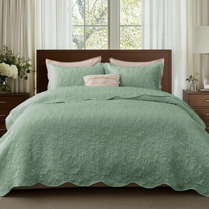 Bedsure Quilts Queen Size Bedspread, Thin Comforter, Charcoal Coverlet | All-Season Bedding, Soft, Modern Clover Pattern, Stitch-Free Quilt-Tech, Pet-Friendly, Machine Washable, 90x96in, 3 Pcs(09 – Sage Green – Leaf)