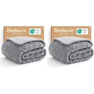 Bedsure Sherpa Fleece Blanket, Cable Jacquard Tufted, Warm, Orange, Throw | Ultra-Soft, Cozy, Comfort, Stylish Home Decor for Fall, Thick for Winter, Ideal for Couch, Sofa, Gift for Women, 50×60 Inches(Grey)