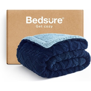 Bedsure Sherpa Fleece Blanket, Cable Jacquard Tufted, Warm, Orange, Throw | Ultra-Soft, Cozy, Comfort, Stylish Home Decor for Fall, Thick for Winter, Ideal for Couch, Sofa, Gift for Women, 50×60 Inches(05 – Navy)