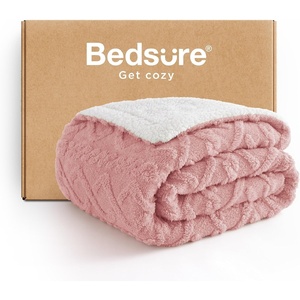 Bedsure Sherpa Fleece Blanket, Cable Jacquard Tufted, Warm, Orange, Throw | Ultra-Soft, Cozy, Comfort, Stylish Home Decor for Fall, Thick for Winter, Ideal for Couch, Sofa, Gift for Women, 50×60 Inches(08 – Pink)