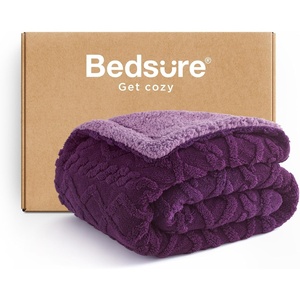 Bedsure Sherpa Fleece Blanket, Cable Jacquard Tufted, Warm, Orange, Throw | Ultra-Soft, Cozy, Comfort, Stylish Home Decor for Fall, Thick for Winter, Ideal for Couch, Sofa, Gift for Women, 50×60 Inches(09 – Purple)
