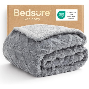 Bedsure Sherpa Fleece Blanket, Cable Jacquard Tufted, Warm, Orange, Throw | Ultra-Soft, Cozy, Comfort, Stylish Home Decor for Fall, Thick for Winter, Ideal for Couch, Sofa, Gift for Women, 50×60 Inches(01 – Grey)
