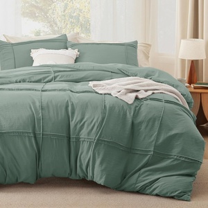 Bedsure Textured Duvet Cover King Size, Soft & Breathable Comforter Cover for All Season, 3 Pieces Wrinkle-Resistant Zipper Bedding with 8 Corner Ties, Olive Green(11 – Green – Grid (No Comforter))