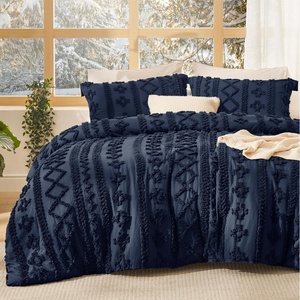 Bedsure Tufted Boho Comforter Set Queen Size – Beige Boho Bed Set, GentleSoft™ 3 Pieces Farmhouse-Style Embroidery Bedding, Gifts for Woman, Soft Jacquard Kids’ Queen Comforter for All Seasons(22 – Navy – Elegant)