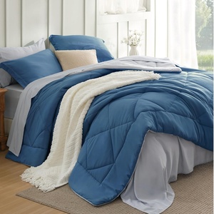 Bedsure Twin XL Comforter – 5 Pieces Reversible Blush Pink Bed in a Bag, Twin XL Bedding Comforter Set College Dorm Essentials with 1 Flat Sheet, 1 Fitted Sheet, 1 Pillowcase and 1 Pillow Sham(12 Slate Blue/Light Grey)