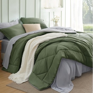 Bedsure Twin XL Comforter – 5 Pieces Reversible Blush Pink Bed in a Bag, Twin XL Bedding Comforter Set College Dorm Essentials with 1 Flat Sheet, 1 Fitted Sheet, 1 Pillowcase and 1 Pillow Sham(25 Olive Green/Light Grey)