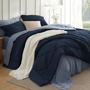 Bedsure Twin XL Comforter – 5 Pieces Reversible Blush Pink Bed in a Bag, Twin XL Bedding Comforter Set College Dorm Essentials with 1 Flat Sheet, 1 Fitted Sheet, 1 Pillowcase and 1 Pillow Sham(05 Navy Blue/Sky Blue)