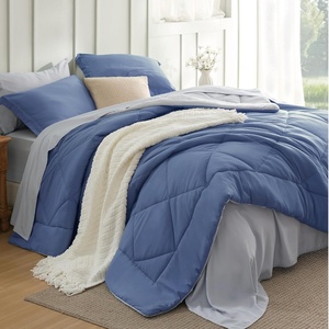 Bedsure Twin XL Comforter – 5 Pieces Reversible Blush Pink Bed in a Bag, Twin XL Bedding Comforter Set College Dorm Essentials with 1 Flat Sheet, 1 Fitted Sheet, 1 Pillowcase and 1 Pillow Sham(18 Infinity Blue/Light Grey)