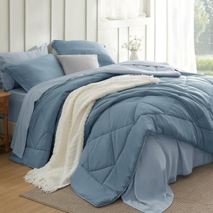 Bedsure Twin XL Comforter – 5 Pieces Reversible Blush Pink Bed in a Bag, Twin XL Bedding Comforter Set College Dorm Essentials with 1 Flat Sheet, 1 Fitted Sheet, 1 Pillowcase and 1 Pillow Sham(06 Grayish Blue/Baby Blue)
